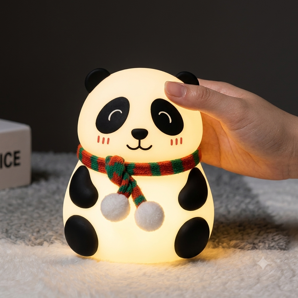 Adorable Panda Silicone Night Light with 7 Color Changing Mode USB Rechargeable Bedside Lamp
