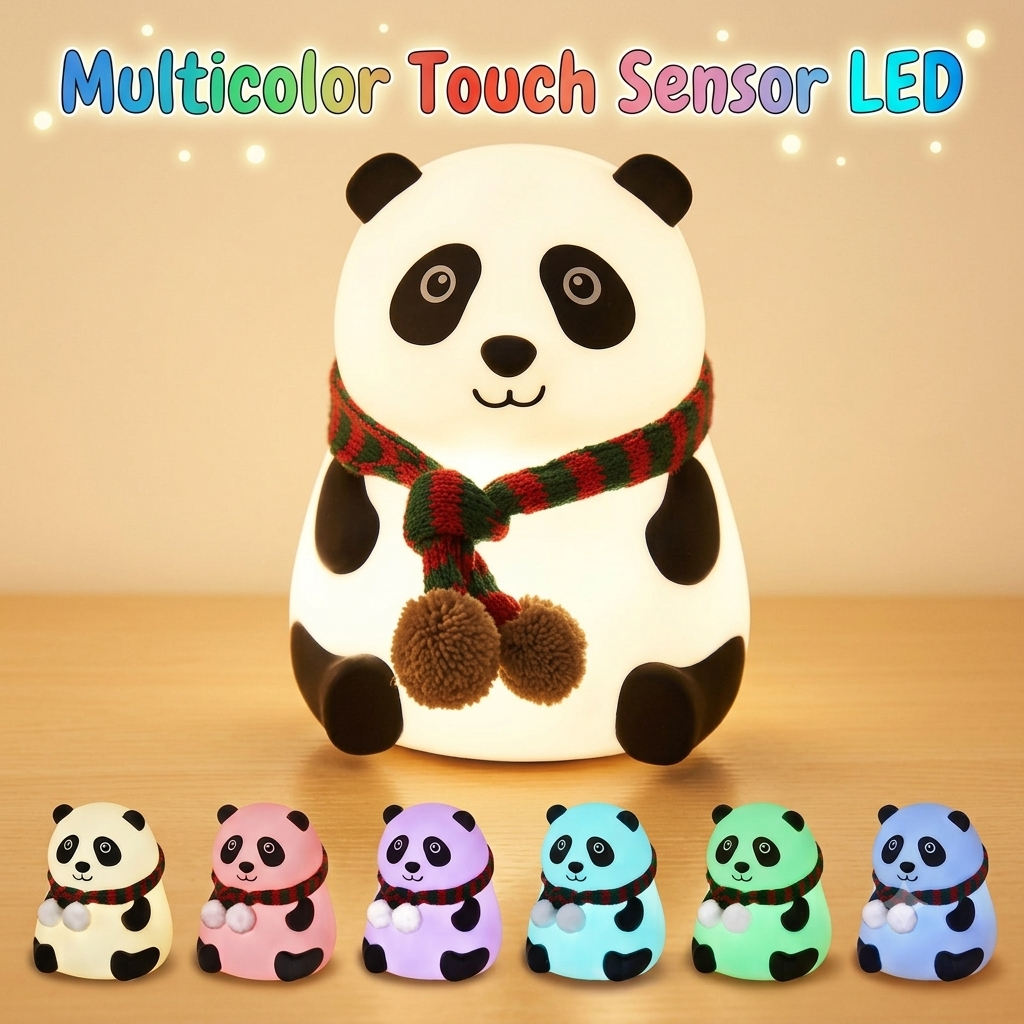 Adorable Panda Silicone Night Light with 7 Color Changing Mode USB Rechargeable Bedside Lamp