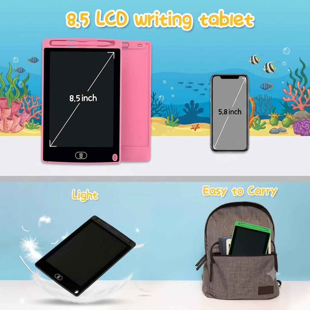 Kids LCD Writing Tablet – 8.5" Portable Drawing Pad| 1+1 FREE